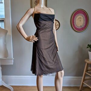 Vintage 90s Crew Mini Dress Black Halter Cowl Neck Whimsygoth Size Large